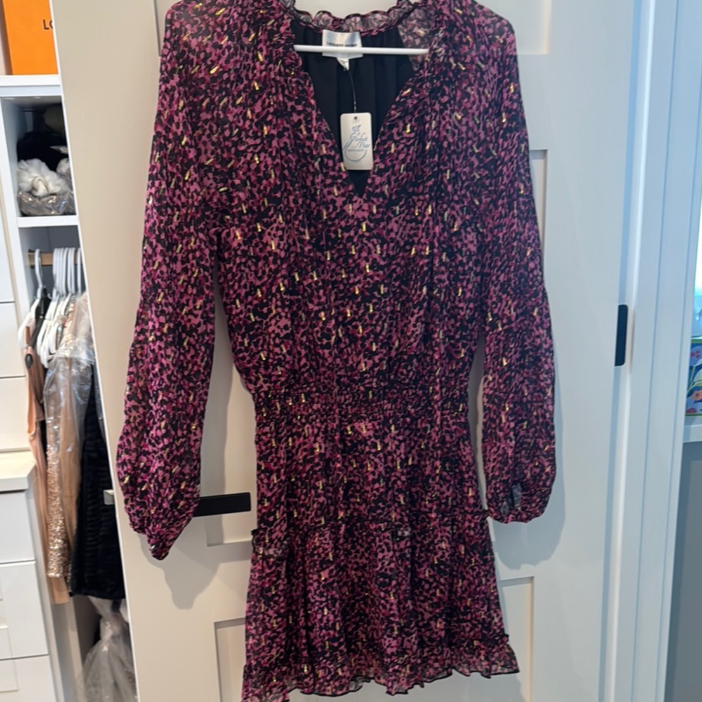 Lavender Brown Vibrant Pink and Black Long Sleeve Dress